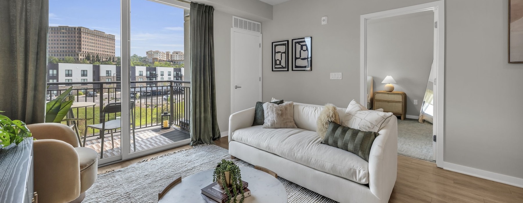 a living room with a couch and a coffee table